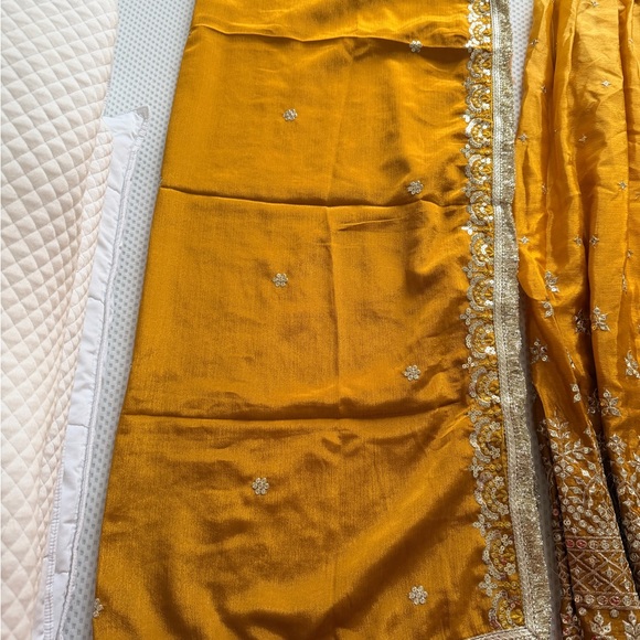 Ethnic Indian Wear Mustard Yellow Long Sleeve Anarkali Dress Set - Picture 12 of 15